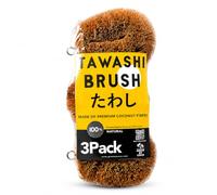 GrowByCoco Pack of 3 Tawashi Vegetable Scrub Brush, 100% Natural Coconut Coir Fiber,Fruit Scrub,Eco Friendly Sponge Alternative,Japanese Kamenoko Design,Dish Scrubber for Cast Iron & Kitchen Cleaning