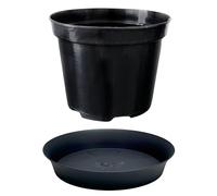 Growcery Heavy Duty Round Plant Pot & Saucer Set - 7 Sizes from 3L to 25L - Indoor Outdoor Use - Durable Plastic for Flowers, Vegetables, Herbs - Includes Matching Saucer - Black (1, Round 3L + 20cm)