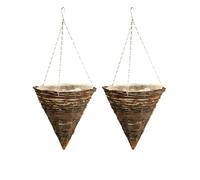 Growers Own Black Rattan Hanging Planter Baskets 14 Inch Cone - Set of 2 Rustic Outdoor Flower Baskets. Made From Durable Woven Rattan. Ideal for Garden Flowers, Cascading Vines & Trailing Plants