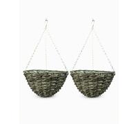 GROWERS OWN Castle Howard 12" Round Hanging Planter Baskets. Decorative Outdoor Planters for Trailing Flowers, Plants & Vines. Durable Plastic Rattan Weave. Easy to Use & Low Maintenance (Twin Pack)