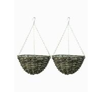 GROWERS OWN Castle Howard 14" Round Hanging Planter Baskets. Decorative Outdoor Planters for Trailing Flowers, Plants & Vines. Durable Plastic Rattan Weave. Easy to Use & Low Maintenance (Twin Pack)