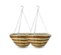 Growers Own Chatsworth 14" Round Garden Hanging Basket. Decorative Hanging Basket Planter for Trailing Flowers & Plants. Hand-Finished with Durable Woven Mountain Grass & Corn Rope (Twin Pack)