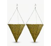 GROWERS OWN Cliveden 14" Cone Garden Hanging Basket. Decorative Hanging Planter Basket for Trailing Flowers & Plants. Durable Woven Natural Water Grass. Easy to Install with Metal Chains (Twin Pack)