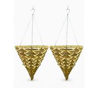 Growers Own Harewood 14” Cone Hanging Basket Planter - Decorative Hanging Plant Pot for Trailing Plants & Flowers. Durable Natural Banana Leaf & Corn Rope. Strong Metal Chains Included (Twin Pack)