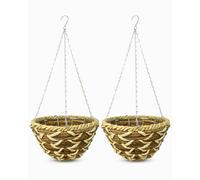 Growers Own Highclere 14" Round Hanging Planter Baskets - Durable Natural Banana Leaf & Corn Rope. Decorative Hanging Baskets for Indoor & Outdoor Use. Strong Metal Chains Included (Twin Pack)