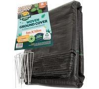 Growers Own Woven Ground Cover & Weed Control Membrane - 1m x 10m Heavy Duty & UV Stabilised Permeable Weed Barrier Fabric for Garden, Greenhouse, Mulching & More. 8 Ground Pegs Included. 1 Pack