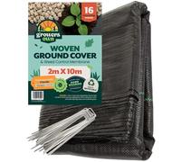 Growers Own Woven Ground Cover & Weed Control Membrane - 2m x 10m Heavy Duty & UV Stabilised Permeable Weed Barrier Fabric for Garden, Greenhouse, Mulching & More. 8 Ground Pegs Included. 1 Pack