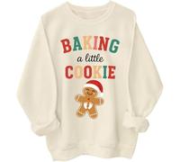 Growing A Little Cookie Sweatshirt Baking A Little Cookie Shirt Christmas Pregnancy Announcement Sweatshirt Merry Christmas Sweatshirts for Women Beige