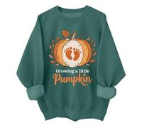 Growing A Little Pumpkin Sweatshirt Cute Fall Pumpkin Graphic Halloween Pregnancy Sweater Green