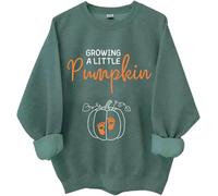 Growing A Little Pumpkin Sweatshirt Hoodie Maternity Sweatshirt, Fall Pregnancy Announcement Long Sleeve Shirts (UK, Alpha, M, Regular, Regular, green)