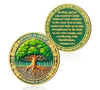 Growing in Faith Christian Challenge Coins Rooted in Christ Jesus Bible Coin Colossians 2:6-7 Jesus God Christian Prayer Token Art Pocket Bible Verses Jesus Religious Gifts for Men Women