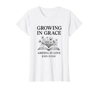 Growing in Grace Abiding in Love John 15:9-10 Christian Value Graphic T-Shirt, Women, White, M
