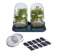 Growing Kit - ABS Material, Sprouting Rack, Steel Lid, Glass | Seed Germination Kit with Mesh Screen Cover for Home Garden Sprouts Vegetables Kitchen Indoor Organic Seedling Set