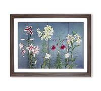 Growing Lilies By Kazumasa Ogawa Asian Japanese Framed Wall Art Print, Ready to Hang Picture for Living Room Bedroom Home Office Décor, Walnut A2 (64 x 46 cm)