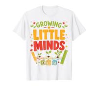 Growing Little Minds Preschool Kindergarten Teacher Value Graphic T-Shirt, Men, White, M