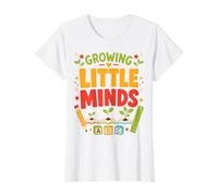 Growing Little Minds Preschool Kindergarten Teacher Value Graphic T-Shirt, Women, White, XS