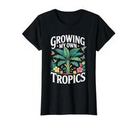 Growing My Own Tropics Tropical Backyard Garden Paradise Value Graphic T-Shirt, Women, Black, S