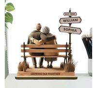 Growing Old Together Couple Figure | Wooden Growing Old Together Couple Sculptures - Symbolizes Enduring Love, Desktop Wood Figurines For Girlfriend Wife Friend