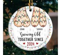 Growing Old Together, Couple Personalised Custom Decorations Bauble, Ceramic Round Shaped, For Husband Wife, Anniversary