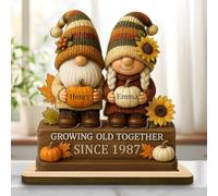 Growing Old Together Figurines,Personalized Standing Wooden Growing Old Together Gnomes Plaque,Custom Plaque,Fall Autumn Gnome Couple Gift,Symbol of Enduring Love For Husband Wife Her Him (A style)