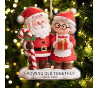 Growing Old Together Personalized Santa Couple Christmas Hanging Ornament Custom Name Husband Wife Portrait Ornament Santa Couple Acrylic Ornaments Xmas Tree Decor Gift for Anniversary Wedding