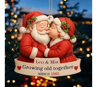 Growing Old Together Santa and Mrs. Claus Personalized Acrylic Christmas Ornament, Custom Name Santa Portrait Couple Acrylic Ornament Xmas Tree Hanging Ornaments Decor Gift for Anniversary Wedding