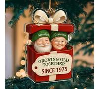 Growing Old Together Santa and Mrs. Claus Personalized Christmas Ornament, Custom Growing Old Together Since Santa Couple Ornament, Romantic for Husband, Wife, Him, Her (Red B)