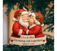 Growing Old Together Santa and Mrs. Claus Personalized Christmas Ornament, Custom Growing Old Together Since Santa Couple Ornament, Romantic for Husband, Wife, Him, Her (Red A)