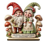 Growing Old Together Since Gnome Figurines Plaque, Custom Growing Old Together Gnomes Wood Standing Plaque,Gnome Couple With Sunflowers And Pumpkins, Fall Desk Decorations Gift For Couples C