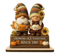 Growing Old Together Since Gnome Figurines Plaque, Custom Growing Old Together Gnomes Wood Standing Plaque,Gnome Couple With Sunflowers And Pumpkins, Fall Desk Decorations Gift For Couples A