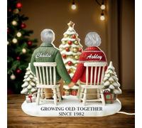 Growing Old Together Since, Old Couple Growing Old-Together Personalized 3D Effect Led Light Box Custom Couple Sitting on Rocking Chairs Together Personalized Acrylic Ornaments