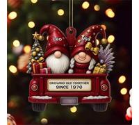 Growing Old Together Since, Red Truck with Christmas Gnomes, Personalized Couple Christmas Acrylic Ornament, Custom Old Couple Husband Wife Xmas Anniversary Keepsake Gift