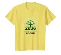 Growing One Year Closer to 2036 Tree Logo T-Shirt, Kids, Lemon, 2 Years
