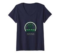 Growing One Year Closer to 2036 Tree Logo V-Neck T-Shirt, Women, Navy, L