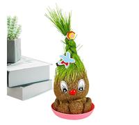 Growing Potted Doll Planter - Grass Seed, Filled Compact Head Shape, Mini Tray Included Complete Set, Bedroom Windowsill Decoration, Nature Fun Learning Project | For Study Work Area Nursery Shelf
