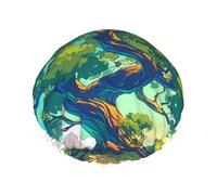 Growing Tree Large Double-layer shower cap prevents hair from getting tangled during showering and skincare.