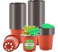 GROWNEER 120 Packs 10cm Plastic Plant Nursery Pots with 15 Pcs Plant Labels, 4 inch Seed Starting Planting Pot Outdoor Flower Planter Container for Seedling