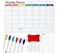 GROWNEER 2-Pack Magnetic Dry Erase Calendar Set - A3 Monthly & A5 Daily Whiteboards for Fridge or Non-Magnetic Surfaces - Includes 6 Markers, 1 Eraser & 12 Round Double-Sided Stickers