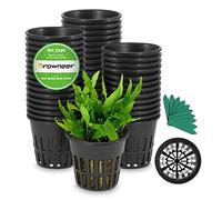 GROWNEER Net Cup Pot, 50 Pcs 3 Inch Garden Slotted Mesh Net Cups, Heavy Duty Hydroponic Cups Mesh Pots with 50Pcs Plant Labels, Planting Pots Grow Basket for Indoor or Outdoor Growing