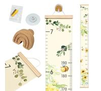 Growth Chart for Wall - 7.9x79 Inch Height Measurement Ruler with Wooden Rainbow Hook, Waterproof Canvas Nursery Decor, Removable Neutral Kids Height Chart for Baby Toddlers