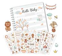 Growth Logbook Personal Gift for Birth, Gentle Baby Diary with Sticker Set, Memory Box Baby for Newborns, Baby Album My First Year (Sedling)