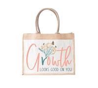 Growth Looks Good On You Jute Tote Shopping Bag Handcrafted In The UK Eco Friendly Unique For Everyone Happy Days