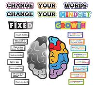 Growth Mindest Poster For Classroom Decoration, Inspirational and Motivational Posters For Student And Teacher, Fixed and Growth Brain With Positive Sayings, Game Room, Nursery Bedroom Decor 26 Pieces