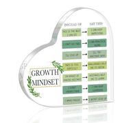 Growth Mindset Decorations for Therapy Office Heart Shaped Acrylic Plaque Decor, Mental Health Classroom Educational Art Positive Sayings Inspirational Gifts for Teacher Students Tabletop Plaque