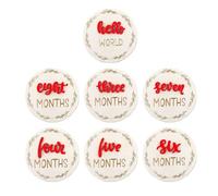 Growth Signs, 3D Announcement Disc Set with 7 Pieces, Decorative Wooden Birth and Growth Cards, Reusable Month Marker Discs for Nursery, Kids Room, or Living Room Photo Display