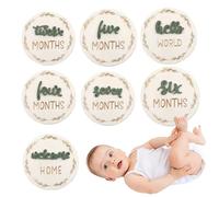 Growth Signs, 3D Announcement Disc Set with 7 Pieces, Decorative Wooden Birth and Growth Cards, Reusable Month Marker Discs for Nursery, Kids Room, or Living Room Photo Display
