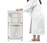 Growvid 2-Tier Laundry Hamper Sorter with Wheels & Removable Baskets, White | Vertical Laundry Basket Organizer, Space-Saving Rolling Cart with 4 Castors, Removable Bins & Carry Handles for Small Rooms