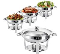 GrowVid Chafing Dishes for Buffet 4 Pack, 6QT Round Chafing Dish Buffet Set for Parties, Stainless Steel Buffet Servers and Warmers with Glass Lid, Rolled-Edge Food Warmers for Caterings, Weddings