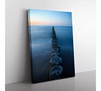 Groynes Evening Sun Baltic Seascape Modern Canvas Wall Art Print Ready to Hang, Framed Picture for Living Room Bedroom Home Office Décor, 60x40 cm (24x16 Inch)