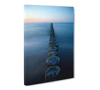 Groynes Evening Sun Baltic Seascape Modern Canvas Wall Art Print Ready to Hang, Framed Picture for Living Room Bedroom Home Office Décor, 24x16 Inch (60x40 cm)